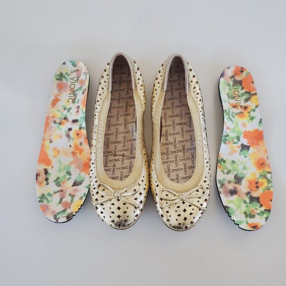 Vionic Spark Surin Gold Leather Slip On Cutout Arch Support Ballet Flats Size 8 - Picture 8 of 15